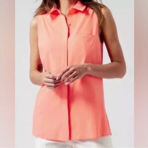 Athleta Coral Urbanite II Tank Top Hidden Button Front Sleeveless Athleisure